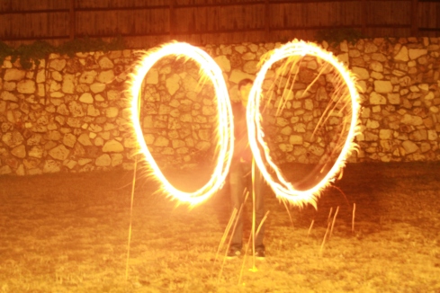 Two Sparkler Circles Long Exposure